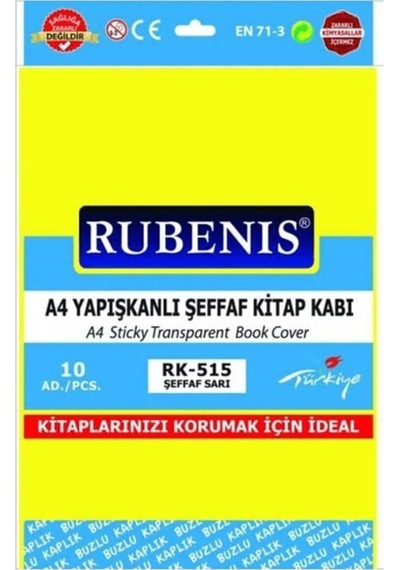 Rubenis Şeffaf Sarı A4 Yapışkanlı Buzlu Kitap Kabı *10