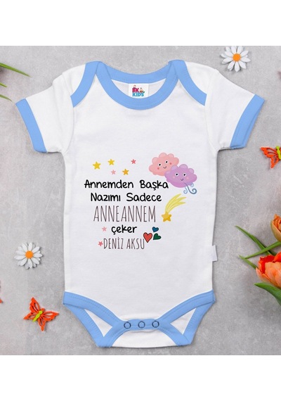 Bitmeyenkartus Bk Kids Kişiye Özel Mavi Bebek Body Zıbın - Model 81 Çok Renkli
