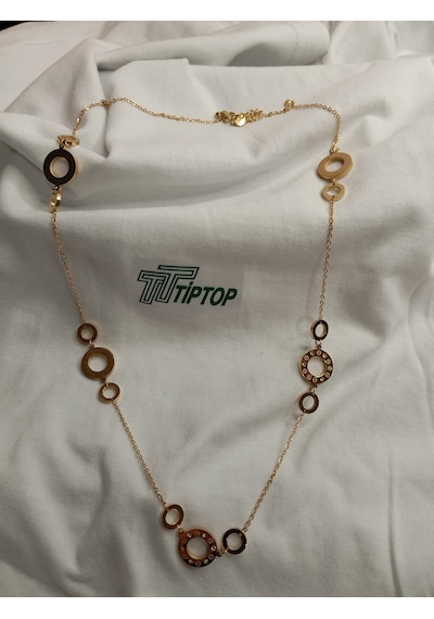Tiptop/ Halka Zirkon Taşlı Gold Çelik Kolye altın