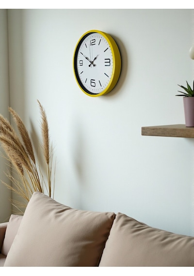 36 Cm Sarı Dekoratif Duvar Saati Beyaz - Sarı
