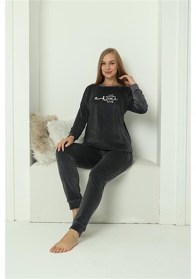 Akbeniz Kadın Kadife Füme Pijama Takım 20624 - Xl Füme