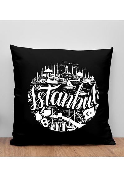 Bk Gift İstanbul Tasarımlı Siyah Kırlent Yastık, Arkadaşa Hediye, Ev Dekorasyonu, Ev Hediyesi-1