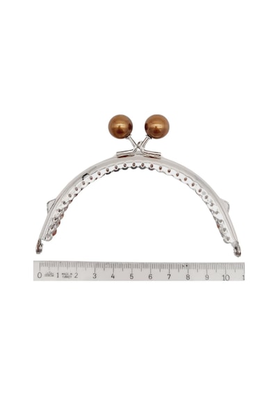 Angel Çanta Aksesuar 10.5 Cm Gümüş Metal Kahverengi Toplu Oval Cüzdan Klipsi Çanta Bursu Model 2