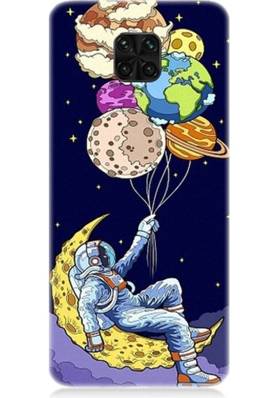 Xiaomi Redmi Note 9 Pro Uyumlu Astronot Ve Gezegenler Desenli Silikon Kılıf