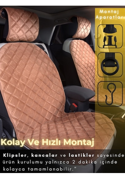 Toyota Corolla Se Hatchback Uyumlu 2'li Süet Oto Koltuk Minderi Universal Oto Aksesuar A1 Kahverengi