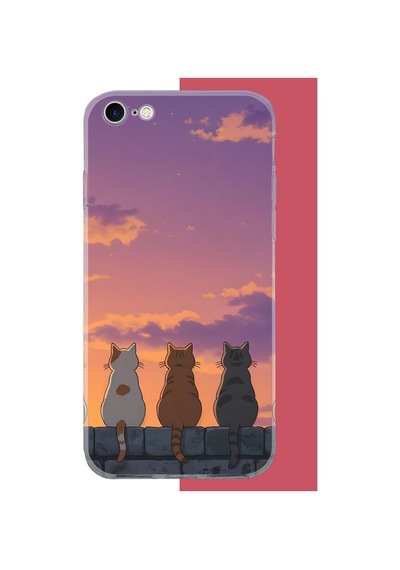 İphone 6 - 6s Uyumlu Duvardaki Kediler Uv Baskılı Silikon Kılıf Renkli