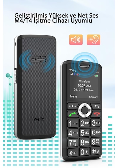 Wkey T100 Gümüş Tuşlu Cep Telefonu Kamerasız Asker Telefonu Yaşlı Cep Telefonu Kvk Garantili