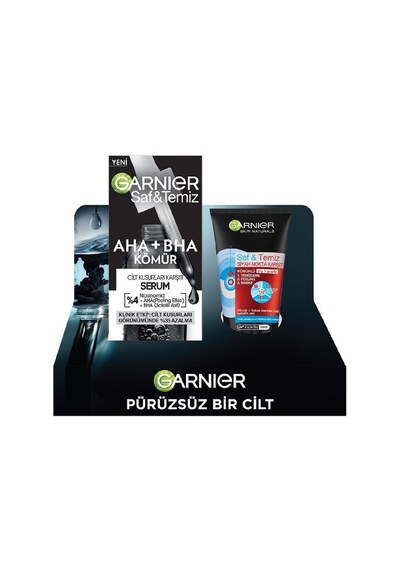 Garnier Saf & Temiz Aha+Bha Kömür İçerikli Yüz Bakım Serumu 30 ML + Siyah Nokta Karşıtı Temizleme Jeli 50 ML