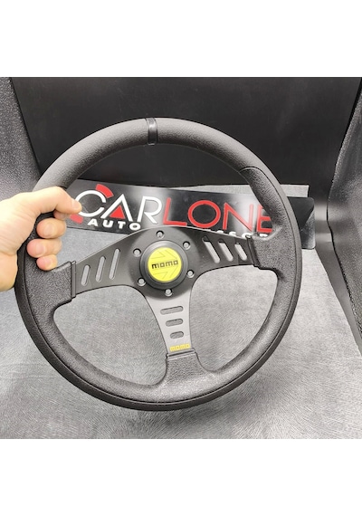 Momo Spor Direksiyon 32cm Siyah Yüzük Ve Detaylı-yarıklı Model-yarış Spor Direksiyonu Karma