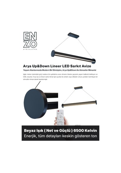 Arya 3'lü Füme Lineer Sarkıt Avize - Kumandalı Dim Edilebilir - Aşağı & Yukarı Işık Beyaz Işık