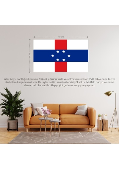 Hollanda Antilleri Ülke Bayrağı 45x30cm Duvar Tablosu Çerçevesiz Pvc Tablo