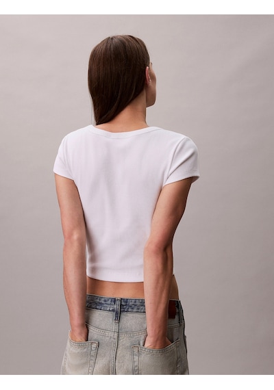 Calvin Klein Jeans Kadın Etiketli Fitilli Kısa Beyaz T-shirt Lv047c200g-yaa Beyaz