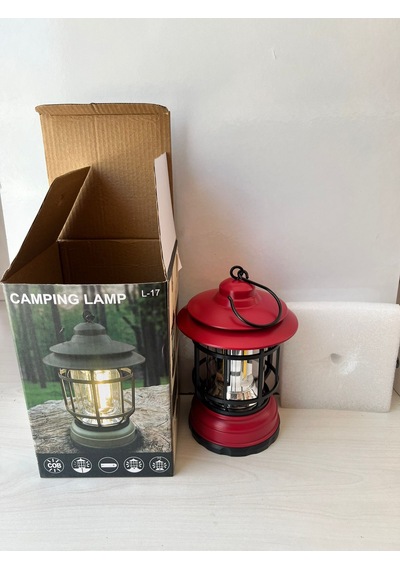 Borayris Pilli Kırmızı Retro Kamp Lambası Vintage Cob Led Askılı Çadır Feneri