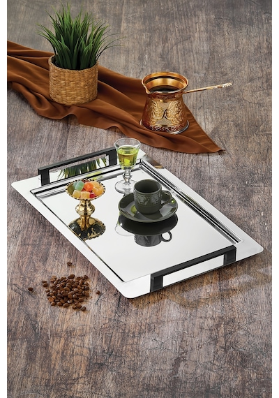 Polochef Kale Çay Kahve Sunum Tepsisi Paslanmaz Çelik Gümüş