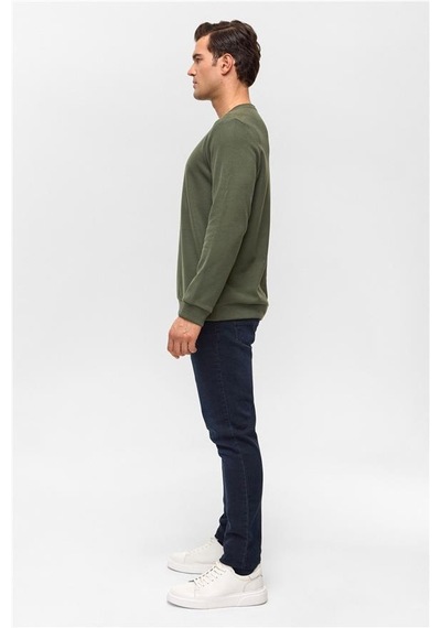 Süvari Haki Regular Düz Bisiklet Yaka Sweatshirt Haki