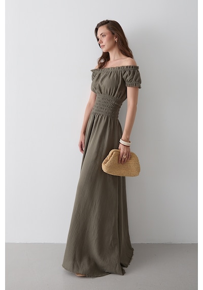 Laluvia Çağla Büzgülü Elbise - 2002 Çağla