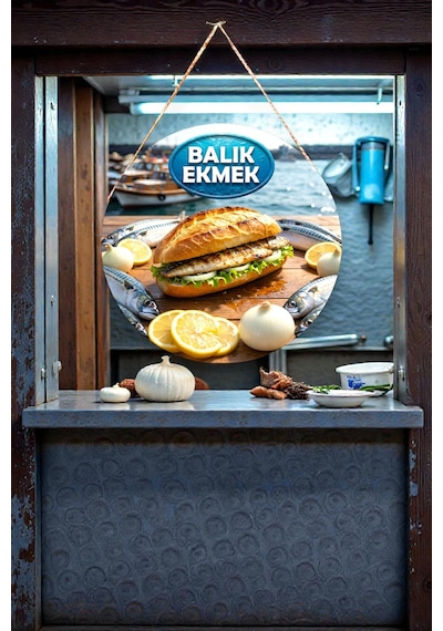 Balık Temalı İpli Ahşap Kapı Duvar Süsü, Balık Restoranı Dükkanı Tablo Dekoru