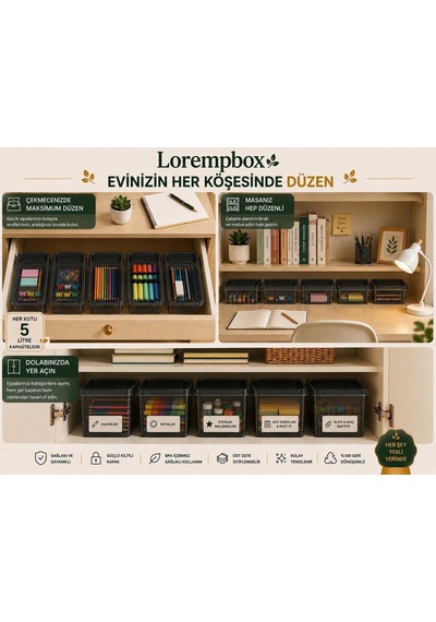 Lorempbox 5'li 5 L Masa Düzeni Saklama Kutusu Seti Diğer