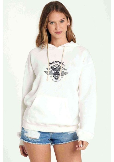 American Motor Wild Rides Baskılı Beyaz Kadın Kapşonlu Sweatshir