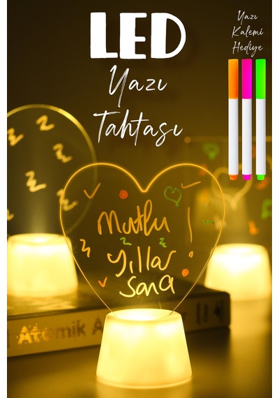 3lü Led Mum Yaz-sil Işıklı 3 Kalemli Neon Yazı Tahtası Yazılıp Silinebilir Not Tahtası Akrilik Şeffaf