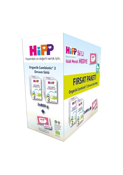 Hipp 2 Organik Bebek Sütü Combiotic 800 Gr x 2 Adet Avantaj Paket + Islak Mendil