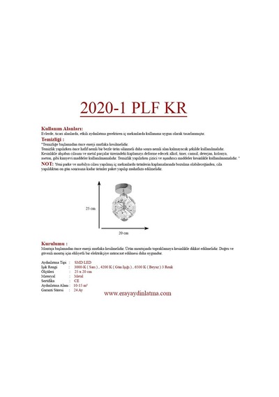 Eray Aydınlatma 2020-01 Kr Tekli Plofonyer Ledli Avize Krom