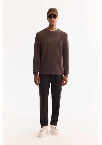 Avva Erkek Kahve Bisiklet Yaka Pamuklu Bi-stretch Baskılı Regular Fit Sweatshirt A52y1289