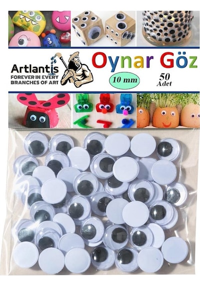 Oynar Göz Siyah 10 Mm 50 Li 1 Paket Oynayan Göz 10mm Hobi Tasarım Anasınıfı Kreş Etkinlik Elişi