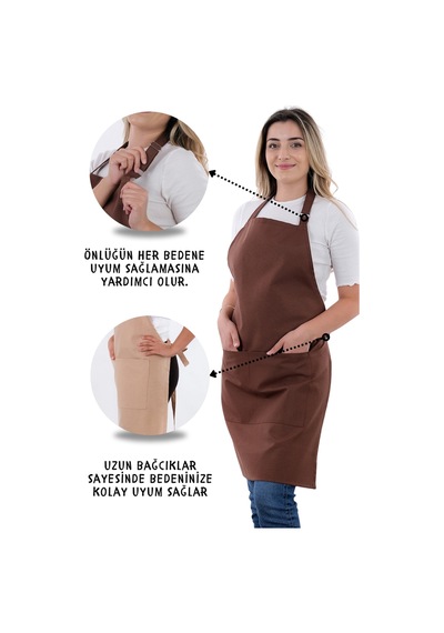 4 Adet Simple Ayarlanabilir Askılı Mutfak Önlüğü Kahverengi