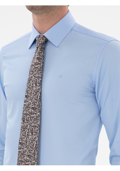 Cacharel Mavi Slim Fit Klasik Yaka Basic Gömlek