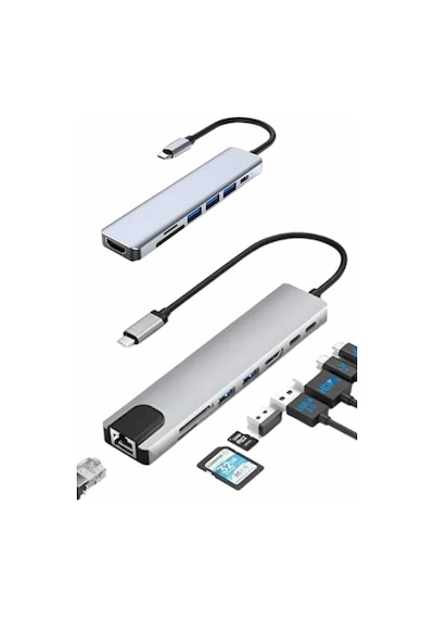 Nrzsnt 8 Port Çoklayıcı Macbook Ile Uyumlu Çoğaltıcı Type-c Dönüştürücü Tf Sd Kart