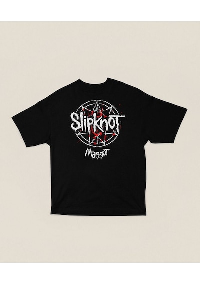 Slipknot Maggot Müzik Grubu Baskılı Unisex Oversize Tişört Siyah
