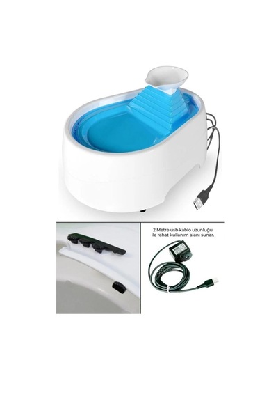 Cadopet Kedi Su Pınarı Su Sebili Su Çeşmesi Ultra Sessiz 2,0 Litre Usb 5 Volt 2 Metre Kablo