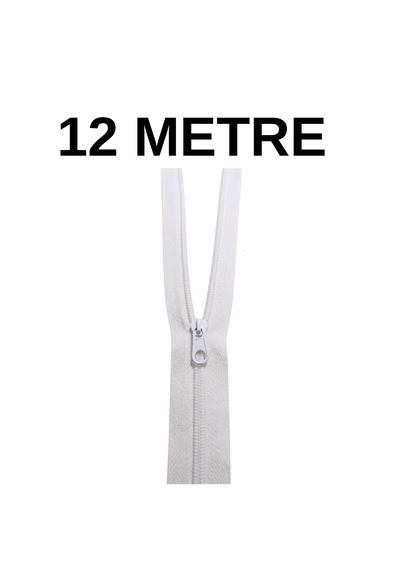 Beyaz Metrelik Fermuar 12 Metre + 12 Fermuar Başlığı