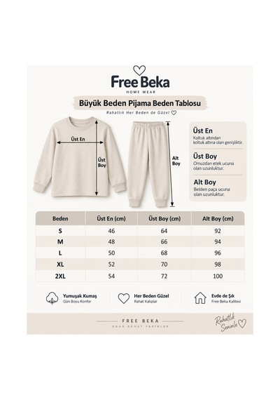 Free Beka Krem Ayıcık Desenli Biye Detaylı Kadın Uzun Kollu Pijama Takımı