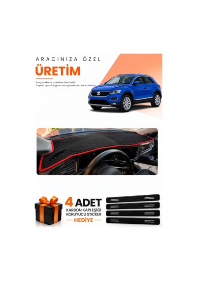 Volkswagen T-roc 2017-2023 Uyumlu Torpido Koruma Örtüsü Oto Kılıfı - Siyah Kırmızı