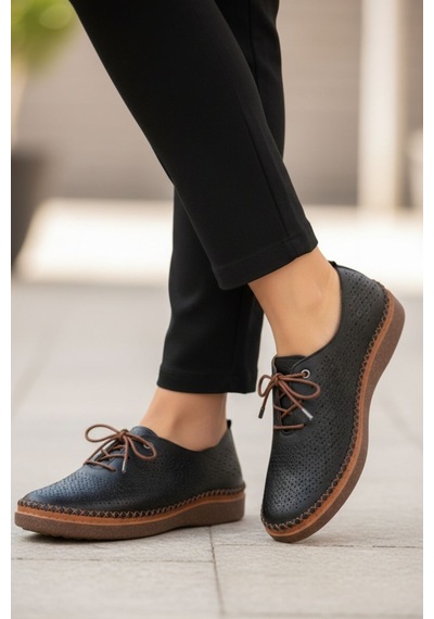 Napa Shoes Kadın Hakiki Deri Konforlu Nefes Alan Esnek Tabanlı Ayakkabı Napa-8208l Siyah