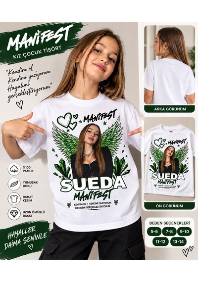 Sibelize Kız Çocuk Manifest Sueda Kanat Tasarımlı T-shirt beyaz