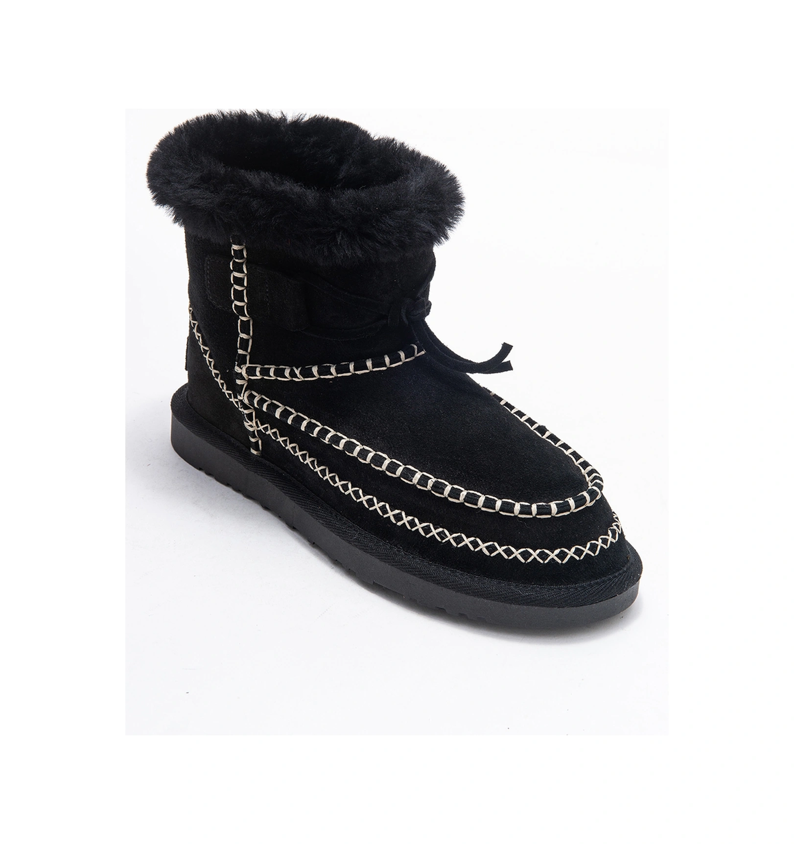 Luvishoes Luvi Shoes Jorel Siyah Süet Hakiki Deri Dikişli Kürklü Kadın Bot Siyah Süet