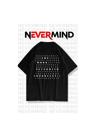 Nevermind Oversize Unisex Tişört Grafik Baskılı, Rahat Kalıp Siyah