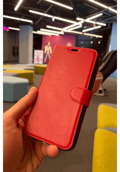 Tecno Spark 8c Cüzdanlı Kapaklı Kılıf Kartlıklı Standlı Kopçalı Kırmızı