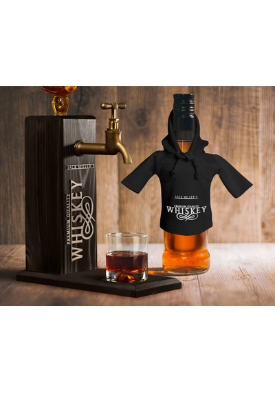 Bk Gift Kişiye Özel Kabartma İsimli Musluklu Doğal Ahşap İçki Standı Ve Siyah İçki Şişesi Tişörtü Hediye Seti, Home Bar, Viski Çeşmesi, Ahşap İçecek Çeşmesi-11