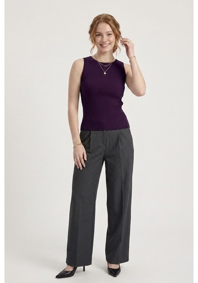 Neden Tekstil Kadın Fitilli Triko Atlet Slim Fit Yazlık Kolsuz Bluz - Mor