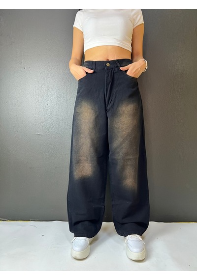 St.poll Vintage Eskitme Unisex Baggy Jean Pantolon Kahverengi