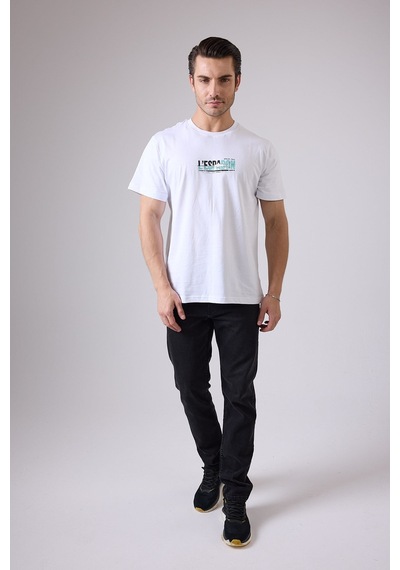 Marıne Tee Deniz Temalı Ribana Bisiklet Yaka Pamuk T-shirt-3164 Beyaz