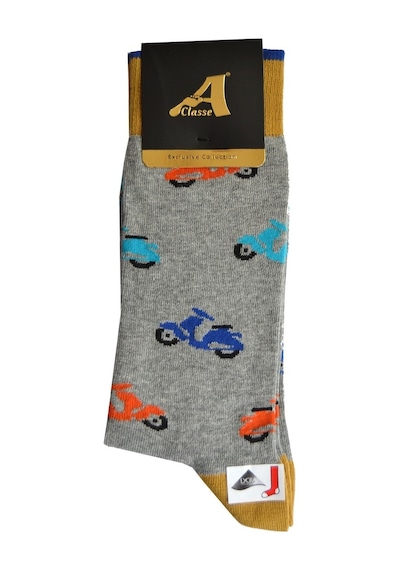 A Classe Motorsiklet Desenli Gri Erkek Çorap Gri Melanj