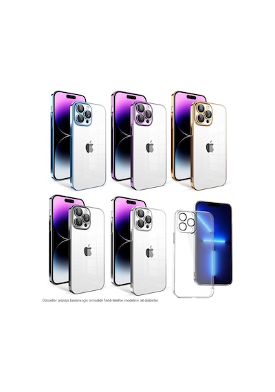 Apple Uyumlu  iPhone 12 Pro Max ile Kapak Lens Korumalı Arkası Şeffaf Sert Mika Kılıf - Mavi