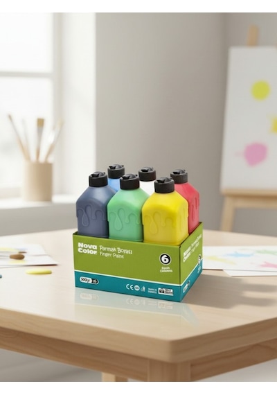Nova Color Parmak Boyası 6 Lı Set 500 Gr Renkli Kapaklı Ekonomik Hobi Ve Okul Kullanımı 6 X 500 Gr Çok  Renkli