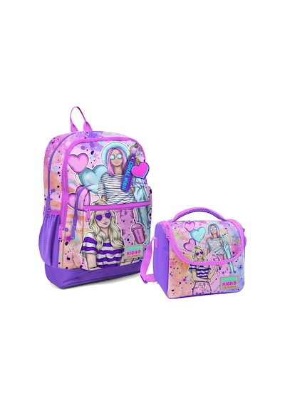 Coral High Dört Bölmeli Kız Çocuk Okul Sırt Çantası ve Beslenme Seti - Pembe Mor Fashion Girl