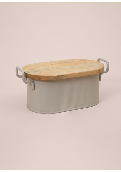 The Mia Stripe Ahşap Kapaklı Ekmek Saklama Kutusu Bej 40x22x18 Cm Bej